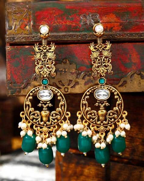 Stone-Studded Drop Earrings