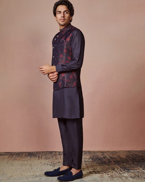 Buy Manyavar White Kurta Pyjama with Nehru Jacket (Set of 3) online