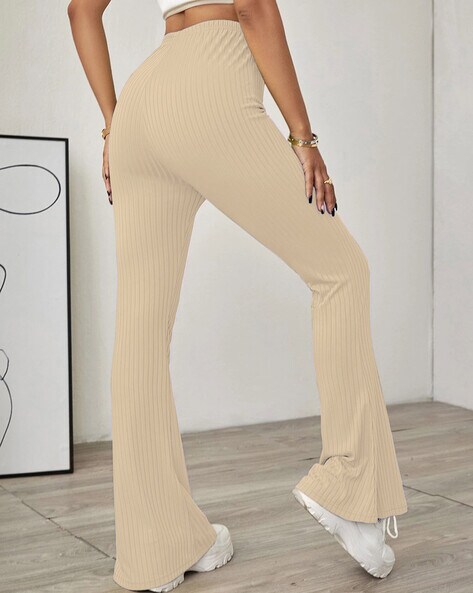 Pull&Bear high waisted straight leg trousers in beige | ASOS