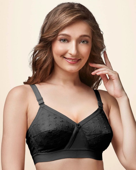 Black Cotton brassiere with embroidered logo