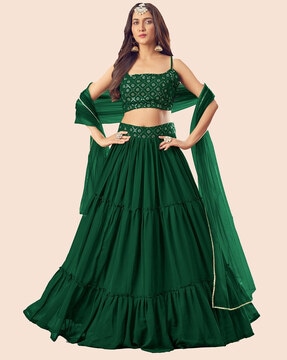 BEAUTIFULLY EMBELLISHED DARK GREEN LEHENGA CHOLI SET BY WTW