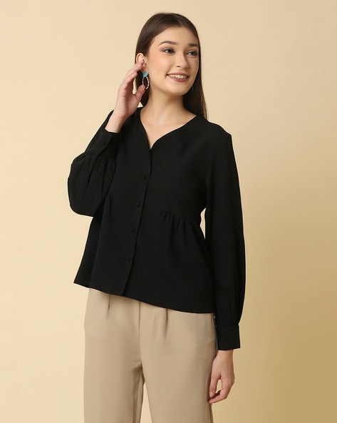 V-Neck Full Button-Front Top 