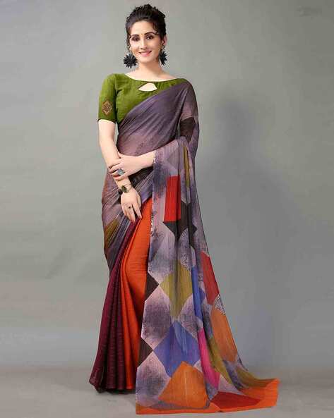 Pochampally Chiffon Multicolor Saree With Blouse