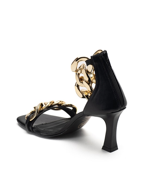 Versace Women's Black & Gold Medusa Vernice Leather Heeled Pumps Shoes