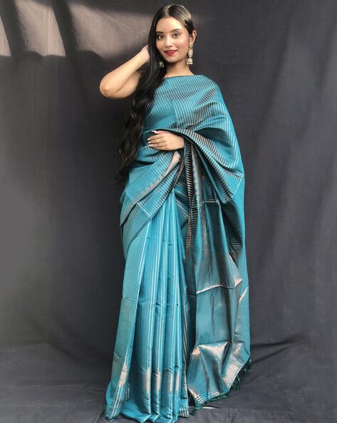 Striped Saree with Contrast Border