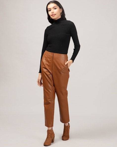 Leather trousers - Dark brown - Ladies | H&M