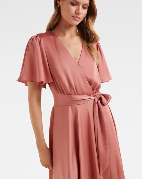 Wrap A Line Dress with Flutter Sleeves