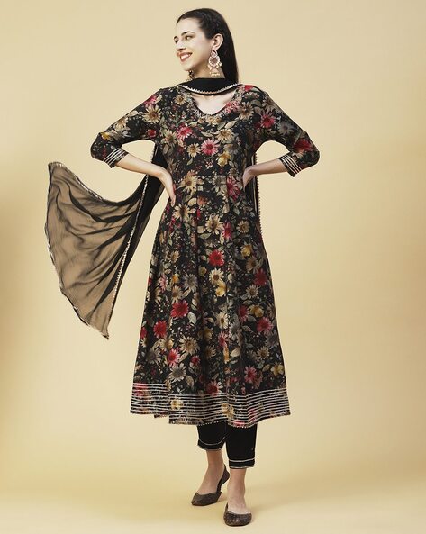 Anarkali Suit Online  Buy Black floral printed anarkali suit