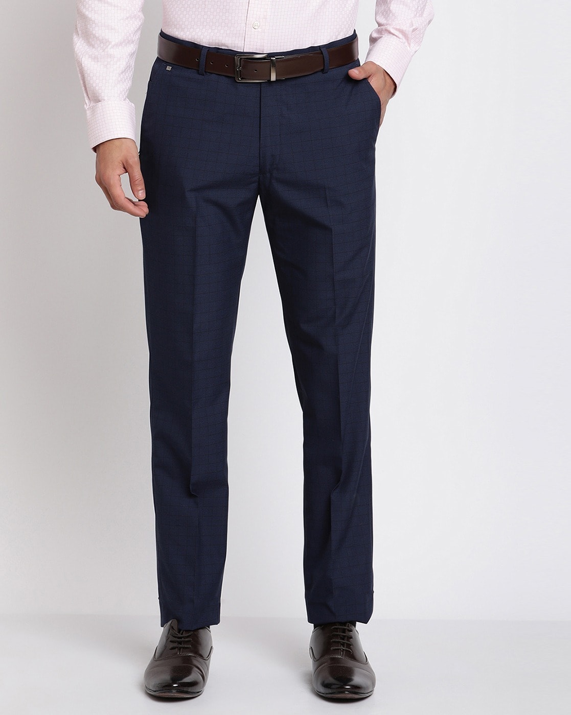 Buy Cantabil Men Check Grey Trouser Online