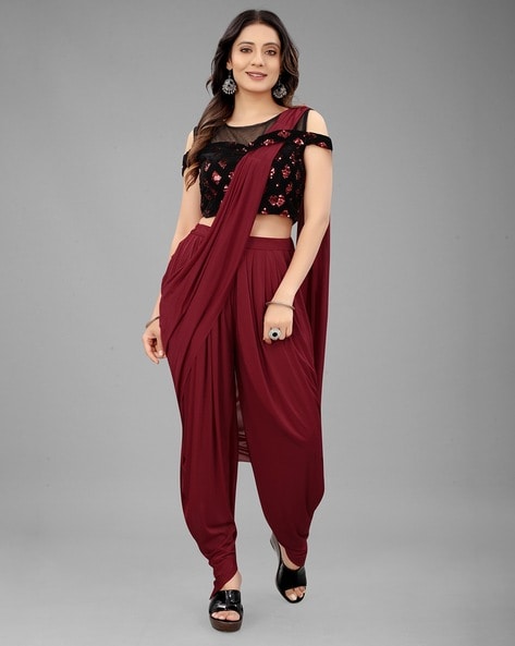 Beautiful Floral Blouse with georgette Drape dhoti style saree DRY WAS –  Roshni Boutique