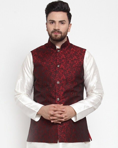 Art Silk Sequins Embroidered Men's Nehru Jacket Set