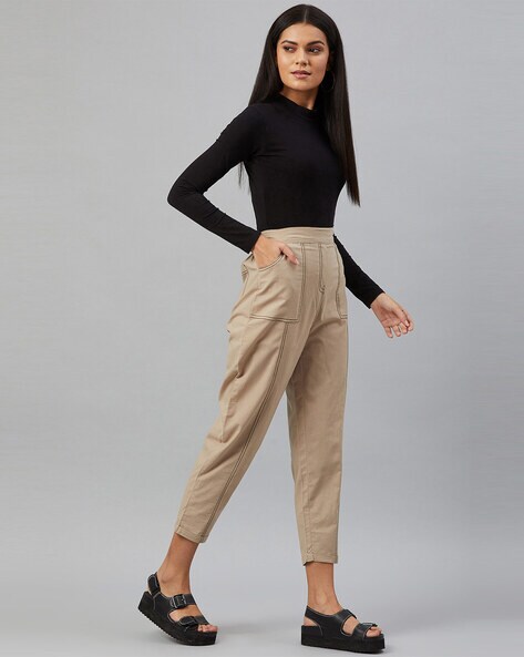 Buy Beige Trousers & Pants for Women by ORCHID BLUES Online