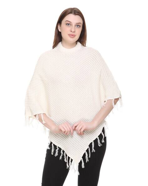 Buy Montrex High-Neck Poncho with Tassels Online | Ajio.com