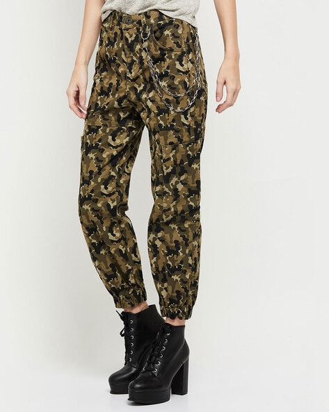 The Dry State Women Grey Camouflage Printed HighRise Easy Wash Cropped  Joggers Trousers