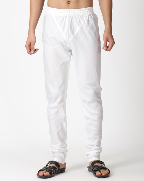 Mens Regular Fit Cotton Drawstring Churidar Pajama White
