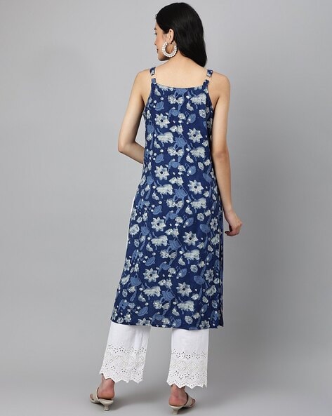 Bimba Printed Straight Tunic Dresses for Women Sleeveless Side Slit Kurti  at Amazon Women's Clothing store