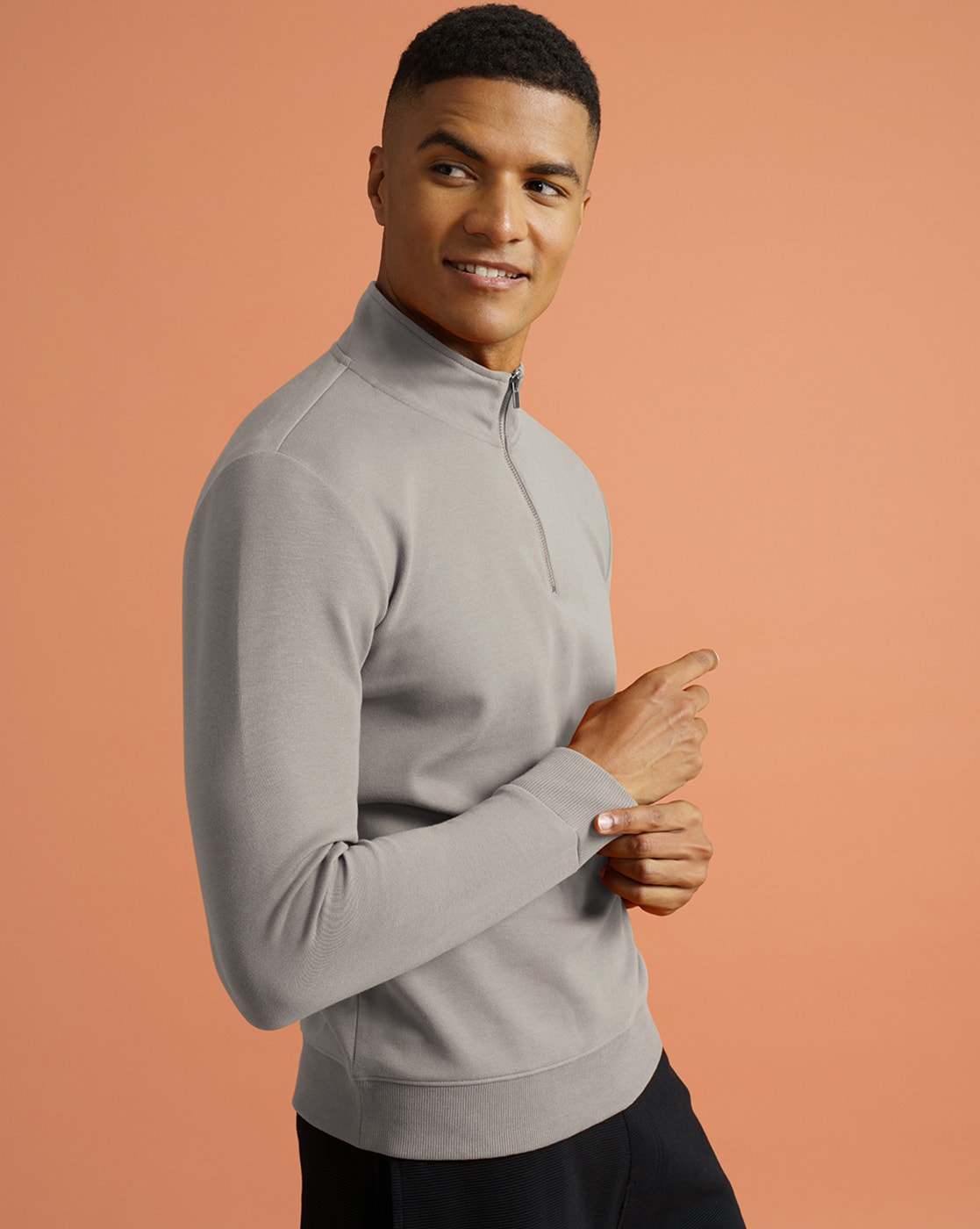 Premium Cotton Blend Regular Fit High-Neck Half-Zip Sweatshirt
