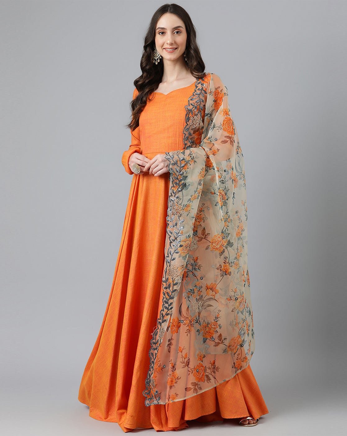 Orange gown 2024 with dupatta