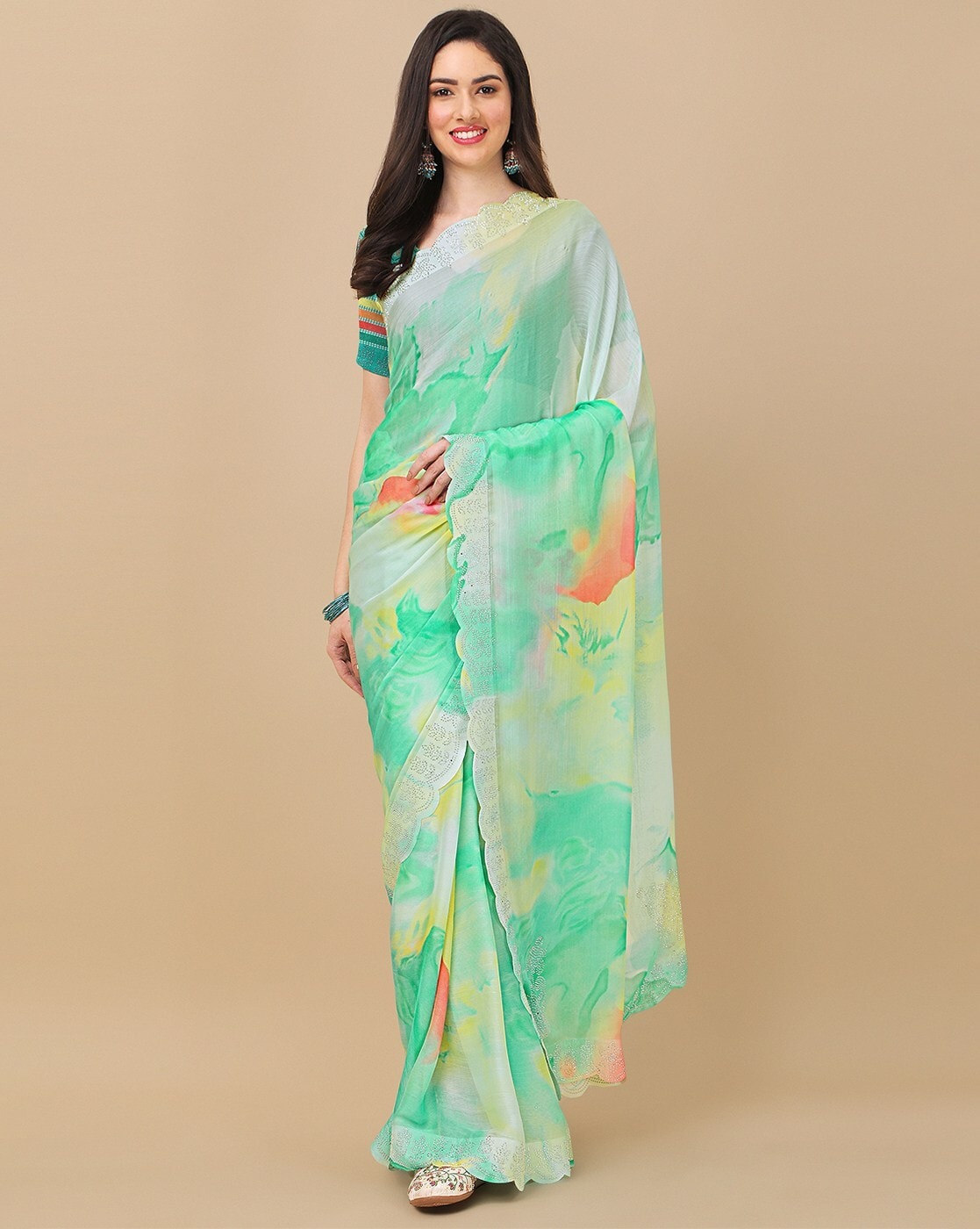 Buy Pista Green Sarees for Women by SATRANI Online | Ajio.com