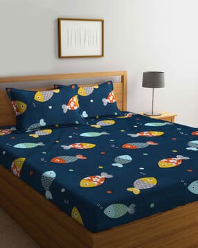 klotthe 300 TC Printed Fitted King Size Bedsheet with Pillow Covers-picture-16