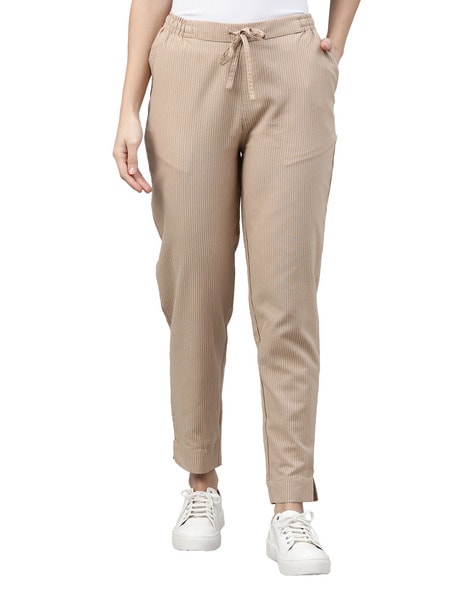Buy Women Yellow Stripe Formal Regular Fit Trousers Online - 675974 | Van  Heusen