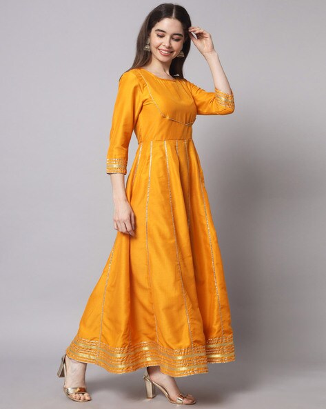 Haldi Function Special Yellow Pure Cotton Gown With Koti – tapee.in