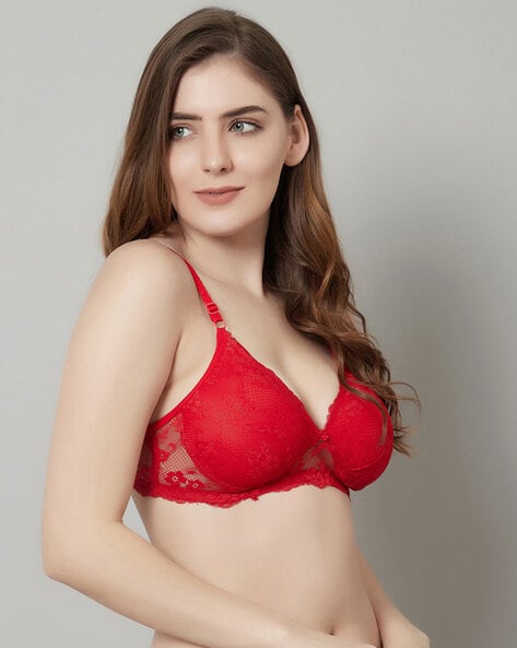 Buy Prettycat Beautiful Floral Print Lightly Padded T-Shirt Bra Panty Set -  Red online