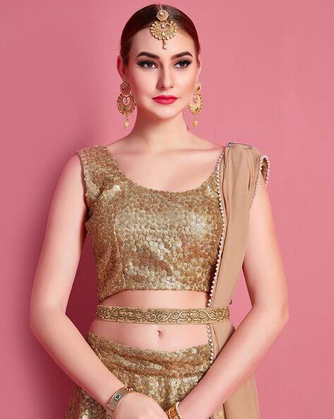 Shop Silk Golden Lehenga Choli Women at - IndiFeels Australia