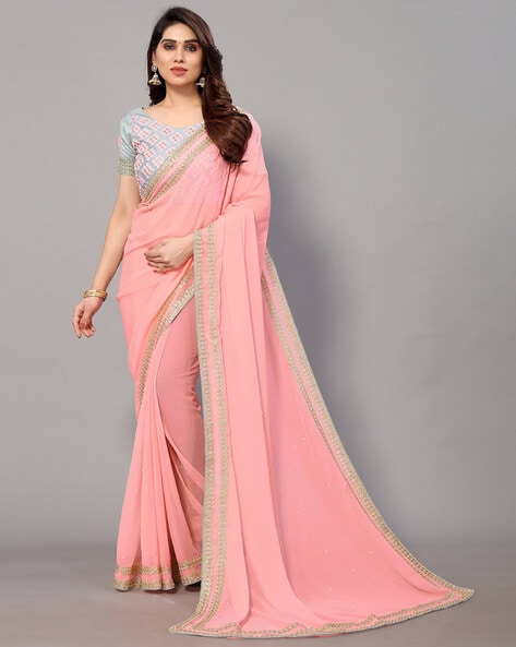 Cream and Peach color linen sarees with all over weaving buties saree  design -LINS0001875