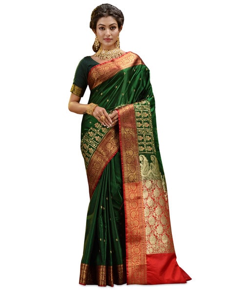 Purple and Dark Green color paithani sarees with all over buties with heavy  border design -PTNS0005131