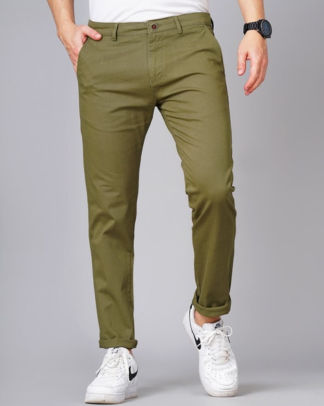 Men's Green Cotton Blend Handwoven Trousers