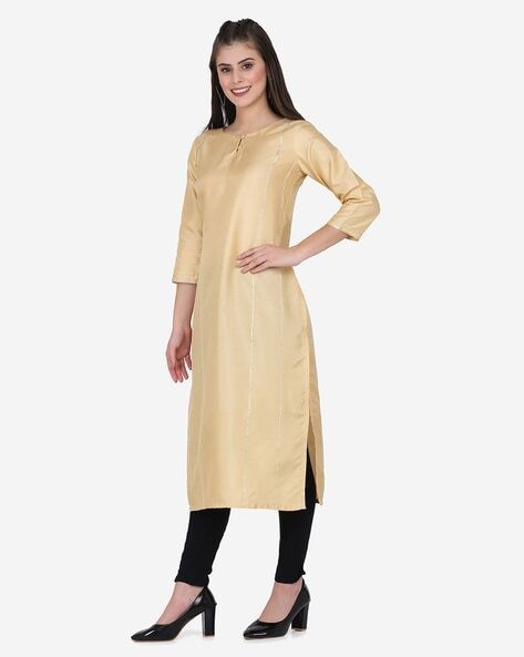 Shop Cream color kurti in cotton online from G3fashion India. Brand - G3,  Product code - G3-WKU7136, Price - 2595… | Kurti designs, Kurta neck  design, Kurta designs