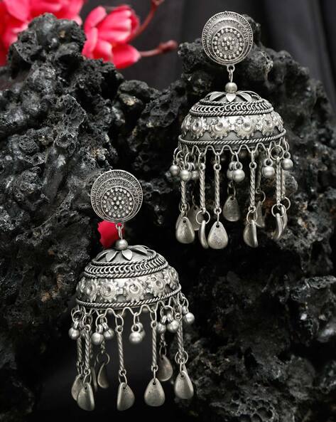 Alloy Metal Lightweight Designer Stone Work Stud with Stone Big Jhumka  Earring for Women and Girls. | K M HandiCrafts India