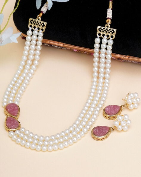 Lightweight Pearl Necklace Set in 22k Gold GNS 016