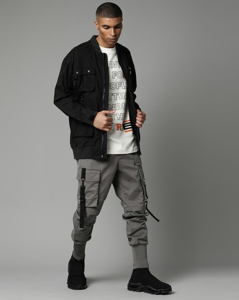 Breakbounce Grey Cotton Straight Fit Cargos