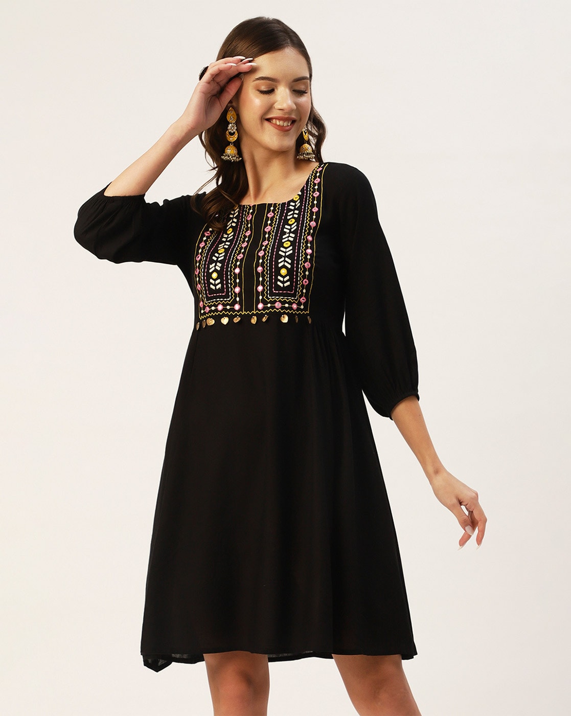 Black embroidered 2025 skater dress