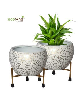 ecofynd Set of 2 Geometric Print Metal Pot with Stand-picture-41