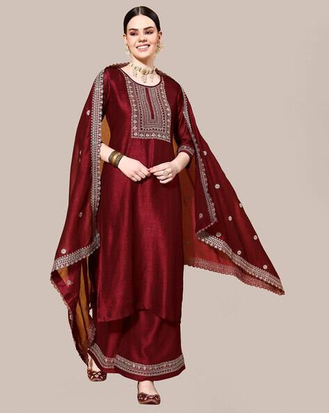 Embroidered Neckline Straight Kurta Set