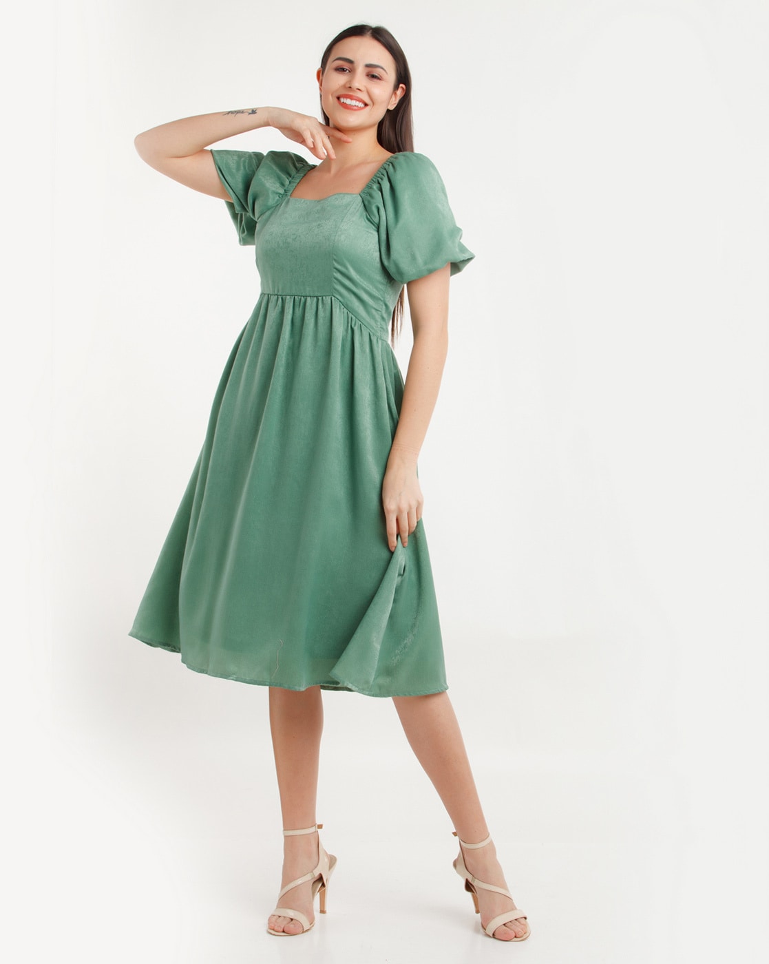 Buy Zink London Lapel Collar Short Sleeves A Line Dress - Dresses for Women  21736236 | Myntra