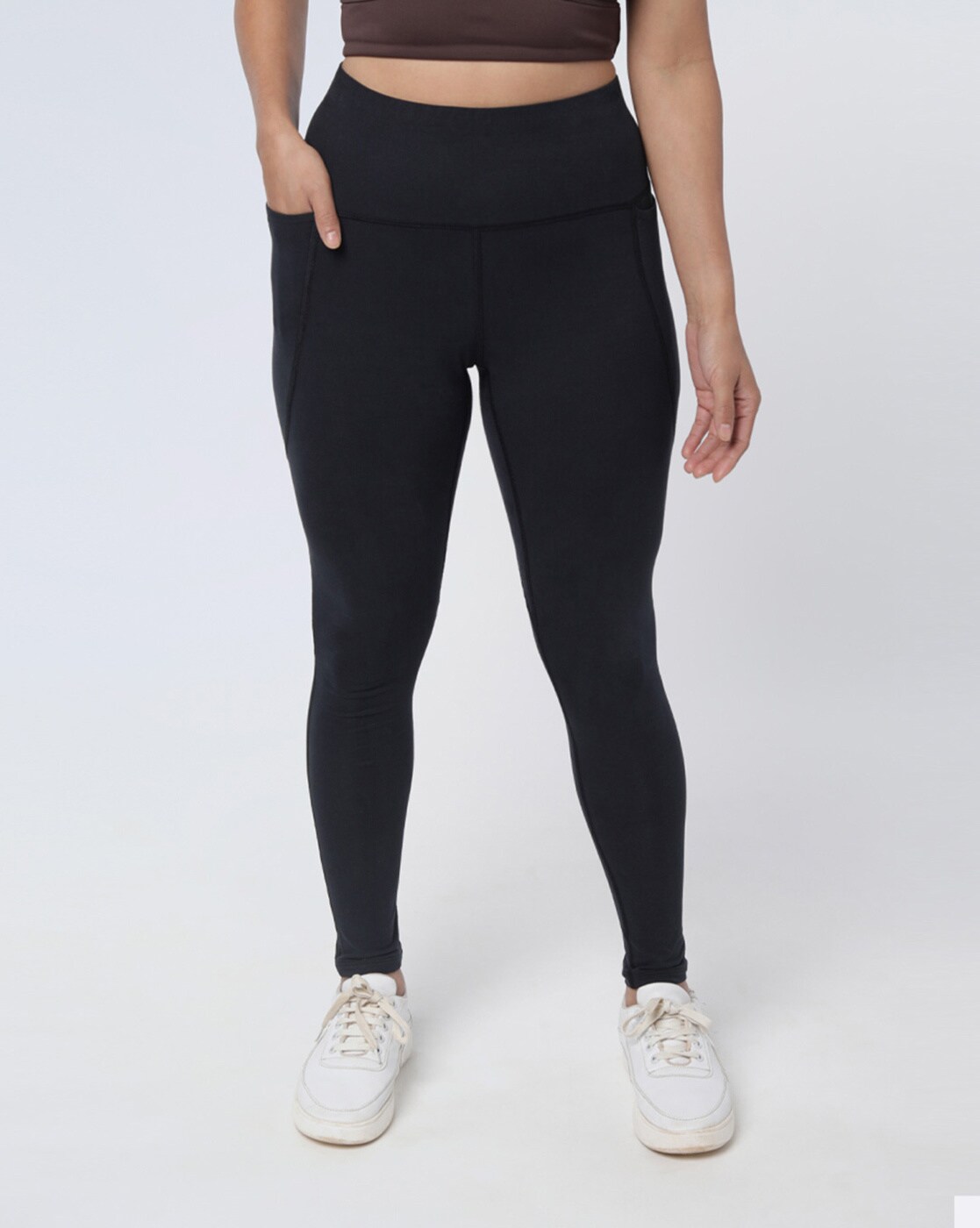 Buy Bliss Club Women Black Groove-In Cotton Leggings with Adjustable Inner  Drawcord and Side Pockets Online