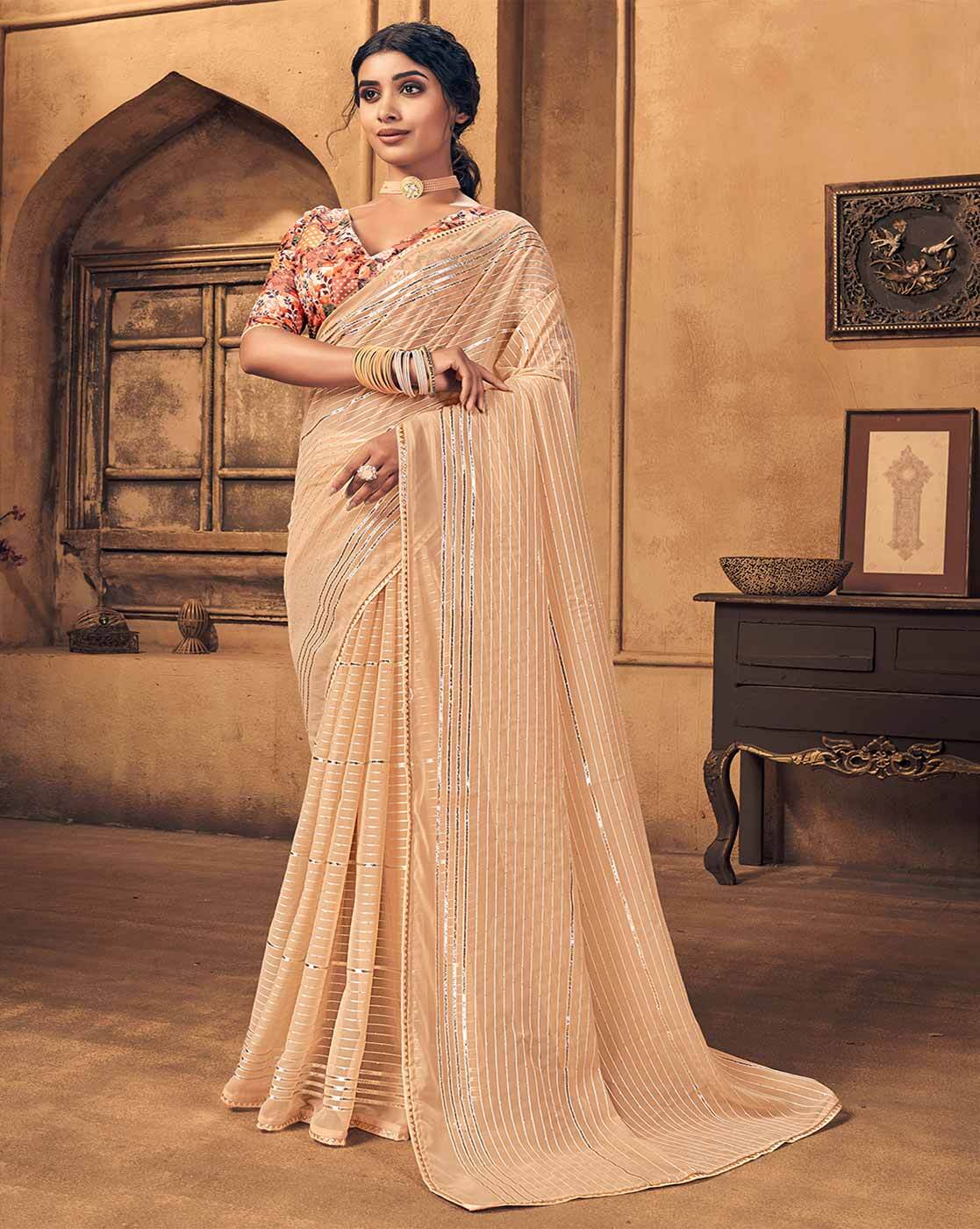 Buy Beige Sarees for Women by Hritika Online