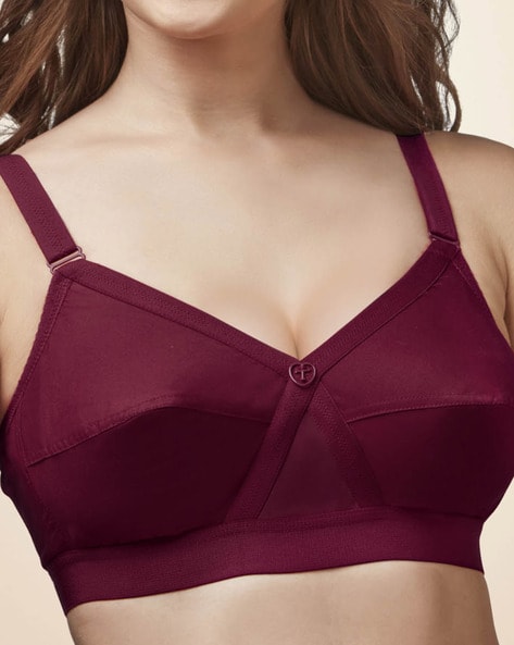 FeelBlue Comfort Women's Transparent Strap Non-Padded Non-Wired Cotton Bra  (Maroon)