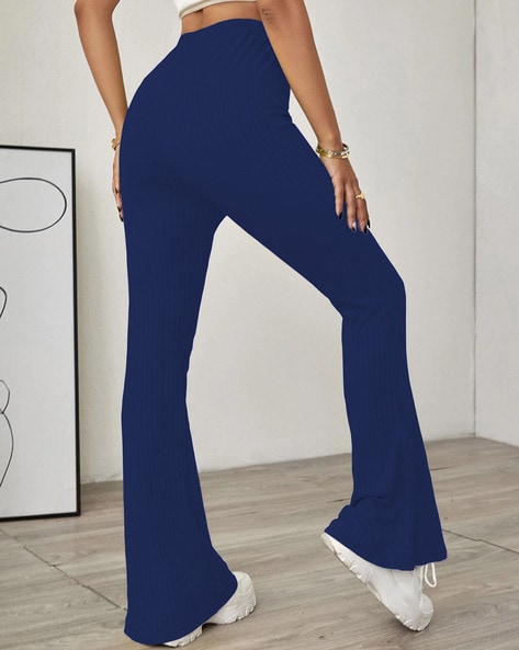 Buy Womens Ribbed Navy Stretch Bootleg Trousers | Malay Apparel UK