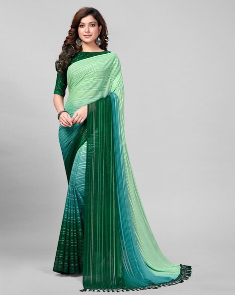 Peacock Green And Navy Blue Minimalist Embroidered Saree | Party wear sarees,  Saree designs, Art silk sarees