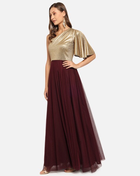 Girls Clothing | Beautiful Maroon And Golden Gown | Freeup