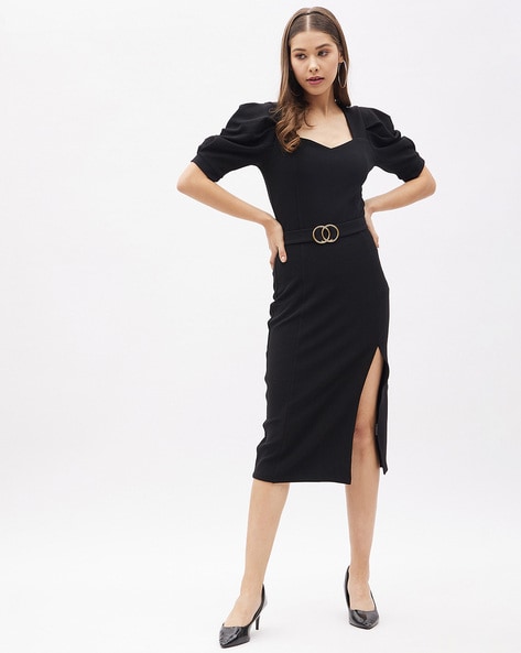 Charming Square Neck Tight Long Sleeve Ruched Bodycon Dress