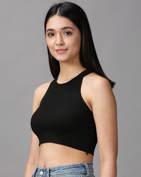 Black Tank Top - Black Mock Neck Top - Black Ribbed Crop Top - Lulus