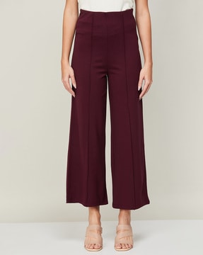 Buy CASUAL PU BURGUNDY ANKLE LENGTH TROUSER for Women Online in India