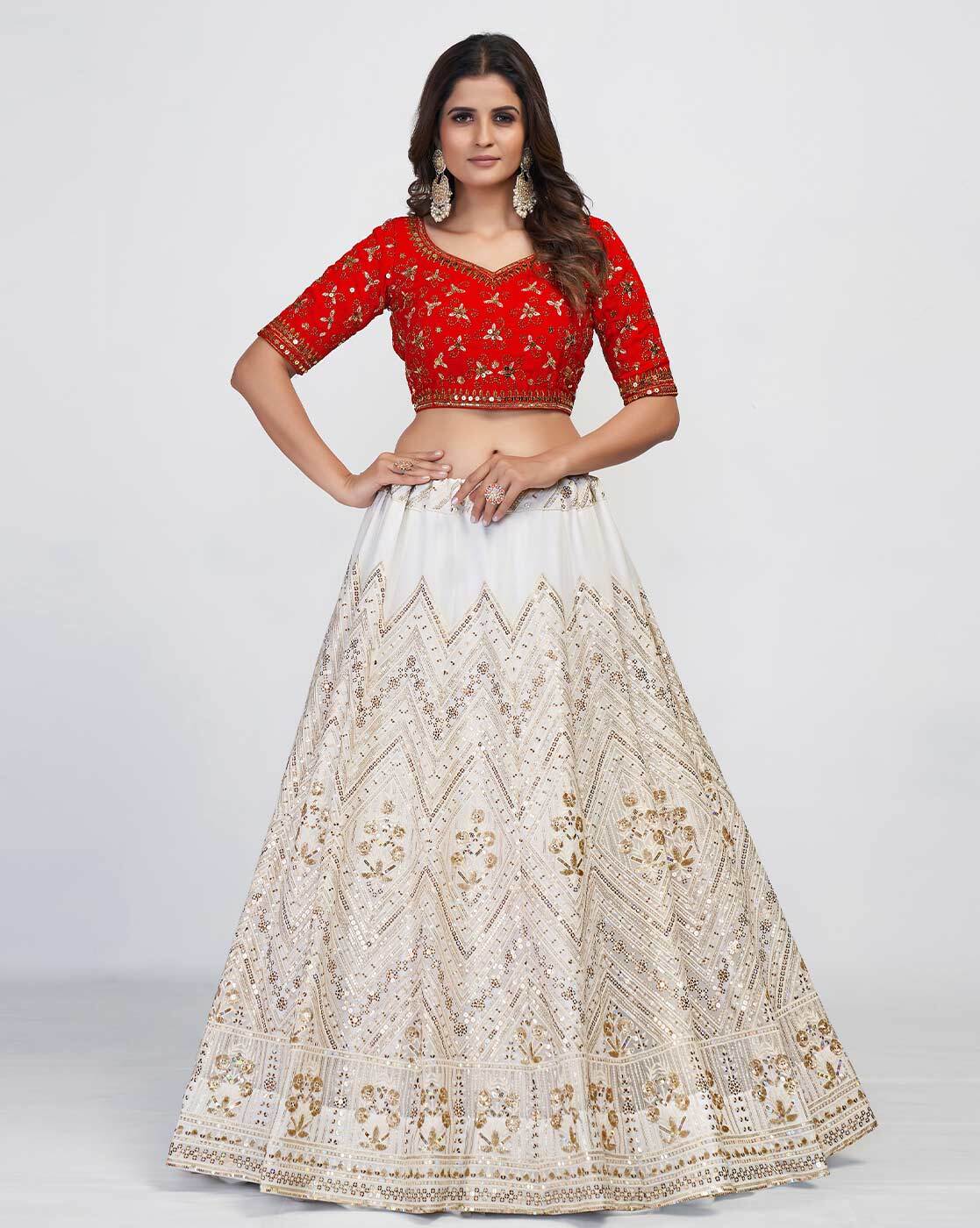 Shop Pink and white embellished lehenga choli with dupatta and thread work  – Gunj Fashion