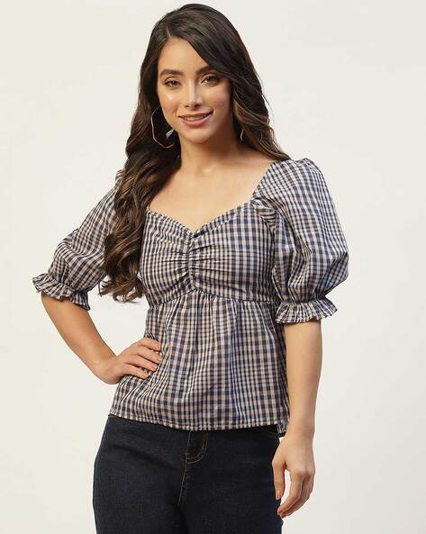 V-Neck Checked Top